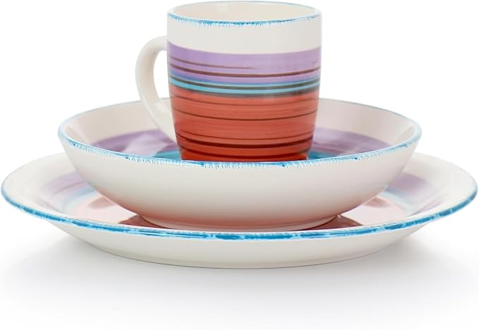 12 Piece Red Durastone Dinnerware Set – Vibrant Swirl Pattern Round Plates and Bowls Dishwasher Safe Stoneware Tableware for Everyday Meals and Entertaining