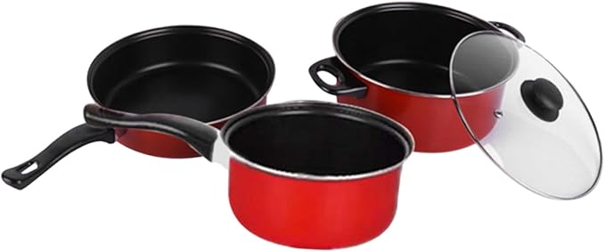 3pcs Cookware Set Milk Pan Nonstick Frying Fry Pan Stainless Kitchen Utensils Pots and Cooking Induction Soup Pot Kitchen Ware Non Stick s s Non Stick s Red