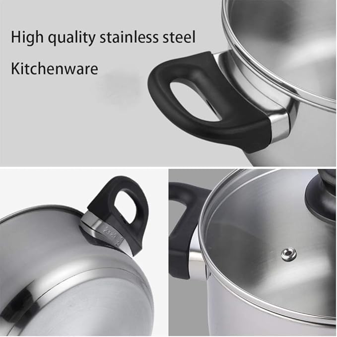 Kitchen Cookware Sets 3Pcs Cookware Set Stainless Steel Pot Pan Sets Saucepan Casserole Milk Pot with Glass Lid Cooking Set Cooking Pots