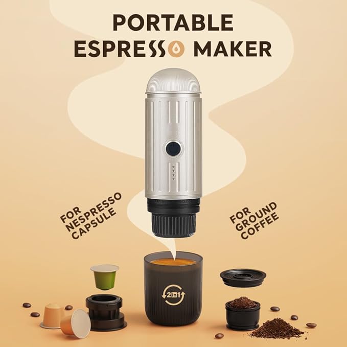 BENFUCHEN Portable Espresso Machine For Travel USB-C Charging Self-Heating Electric Espresso Maker 19 Bar Mini Coffee Maker On the Go For Camping/Hiking Ground Coffee &amp NESPRESSOpods (Champagn