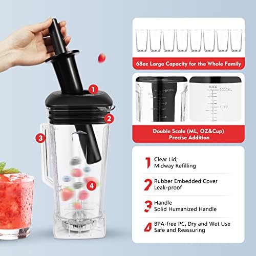 2200W Commercial Blender with 2L Capacity - High-Speed Smoothie Maker Professional Countertop Blender for Ice Crushing Chopping Grinding &amp Blending Soundproof Cover Included