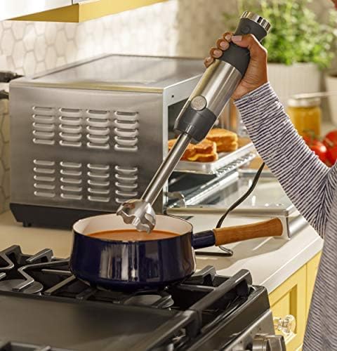 GE Immersion Blender | Handheld Blender for Shakes Smoothies Baby Food &amp More | Includes Whisk &amp Blending Jar | 2-Speed | Interchangeable Attachment for Easy Clean | 500 Watts | Stainless St
