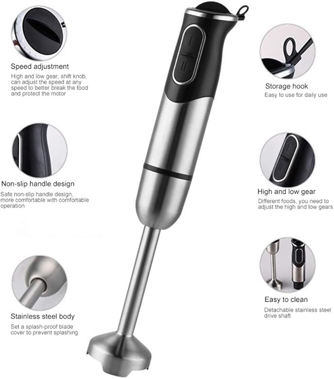 600ML Hand Blender 4 in 1 Portable Immersion Blender for Kitchen Food Processor Stick with Chopper Whisk Electric Juicer Mixer