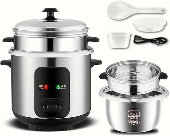The rice cooker adopts a stainless steel inner pot and steamer and is a multifunctional steaming and stewing machine. It is an essential small appliance for dormitory/office/home kitchens (6L)