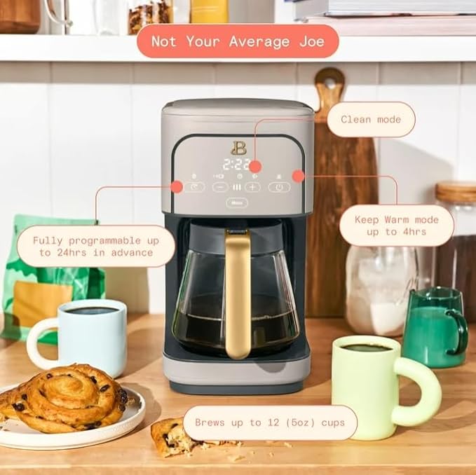 Beauti Coffee Maker 12 cup Programmable Brewing Versatility Advanced Programming 1200 W Keep Warm mode (Porcini Taupe)