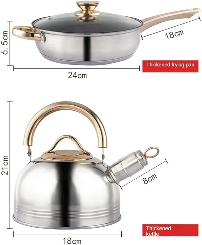 12-Piece Stainless Steel Thickened Pot Kitchen Electromagnetic Gas Stove Frying Pan Milk Pot Set Cookware