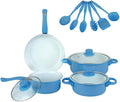 13 Piece Set Cookware Set Non-Stick Portable Lightweight Iron Pots and Pans with Glass Lids and Nylon Utensils for Outdoor Camping Picnic Travel Cookware