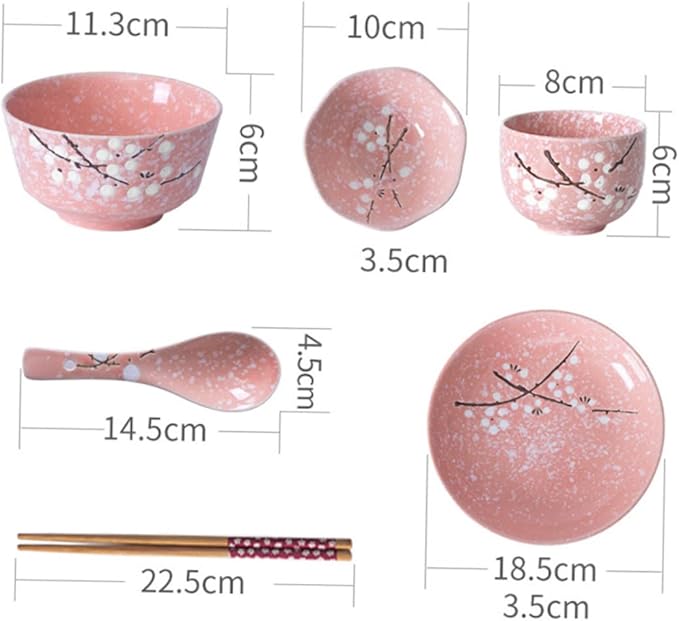 Happyyami 12-Piece Japanese Ceramic Dinnerware Set Home Tableware Creative Cutlery Kit Pink Dishwasher Safe for Single Users for Everyday Use