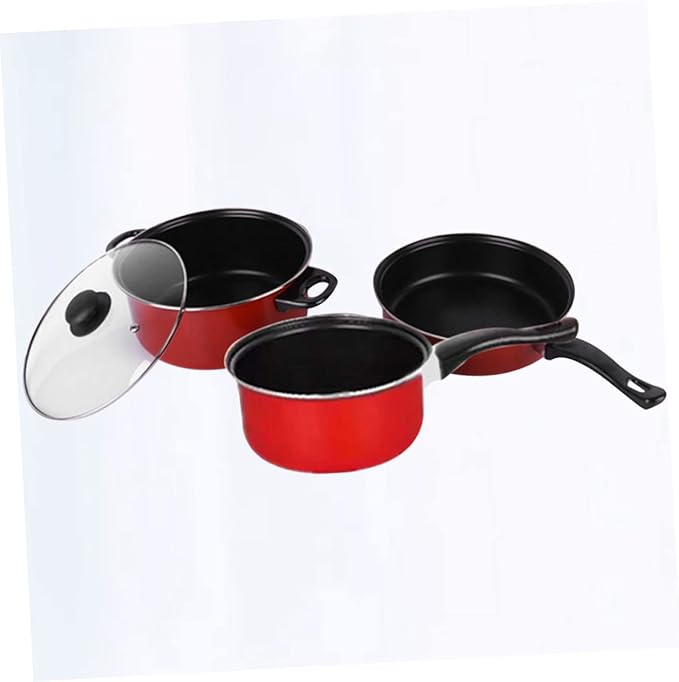 3pcs Cookware Set Milk Pan Nonstick Frying Fry Pan Stainless Kitchen Utensils Pots and Cooking Induction Soup Pot Kitchen Ware Non Stick s s Non Stick s Red