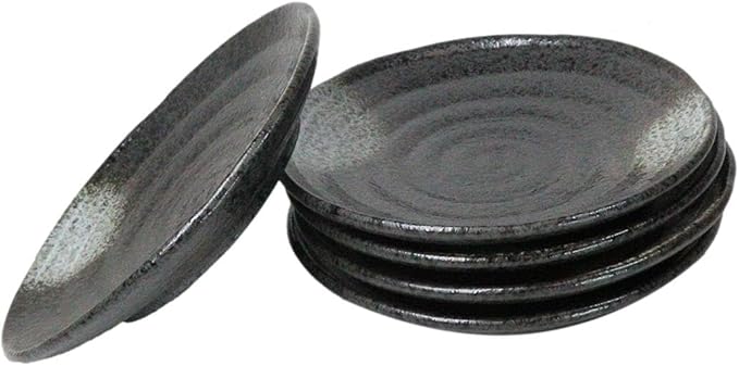 Ebros Gift Artistic Charcoal Grey Tone Hakumu Porcelain Collection Dinnerware Serveware Kitchenware Set Asian Japanese Restaurant Supply (Pack Of 5 Round Dinner Plates 8.75D)