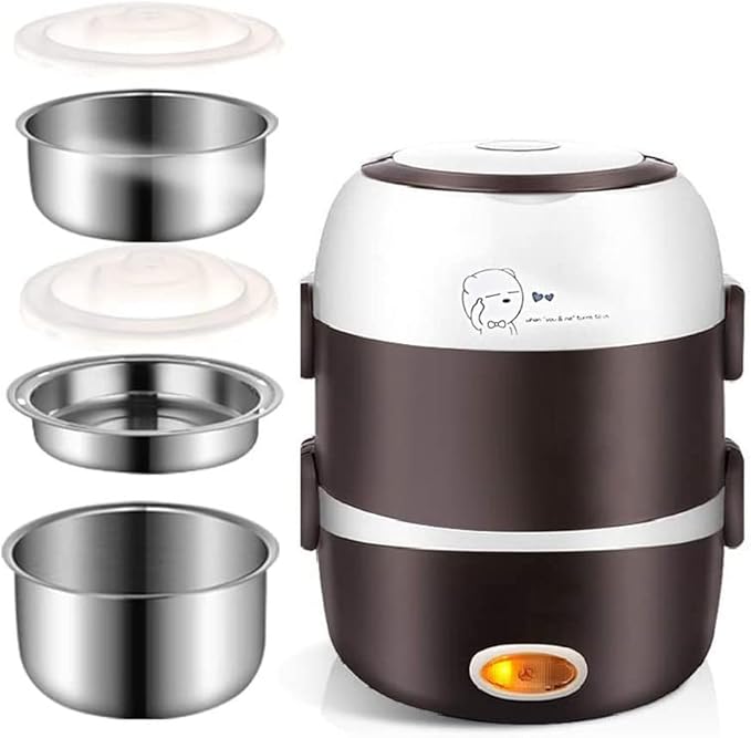 3 Layers Electric Heated Lunch Box Portable Food Warmer Loncheras Stainless Steel Containe 2L Rice Cooker Food Steamer