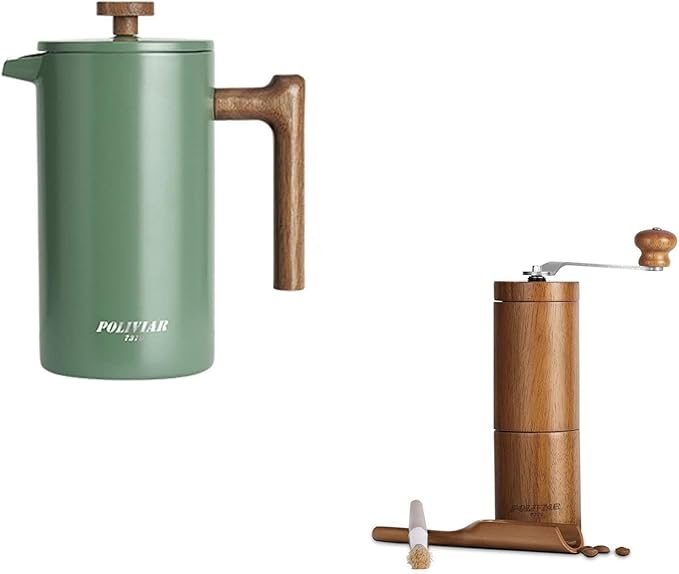 POLIVIAR French Press Coffee Maker &amp Manual Coffee Grinder