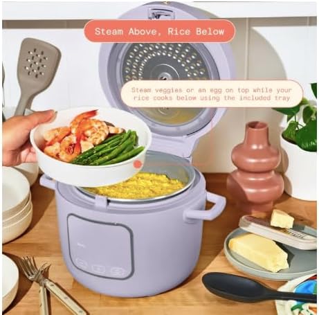 14-Cup Rice &amp Grain Cooker Touch-Activated Display 8 Presets Ceramic Nonstick Coating Steamer &amp Egg Tray Automatic Keep Warm Programmable 24 Hours (Lavender)