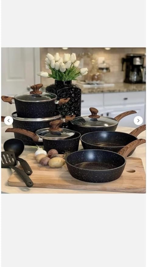Kitchen Academy 31 12 Pieces Kitchen Pots &amp Pans Set Nonstick Cookware Set Granite Coated w/Lid