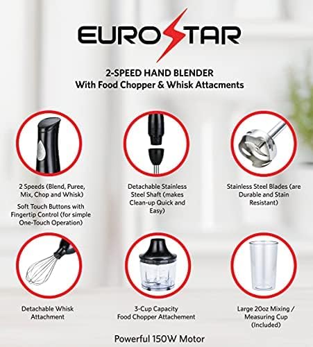 EUROSTAR EH4800BX 2-Speed Hand Blender with Food Chopper &amp Whisk Attachments Black