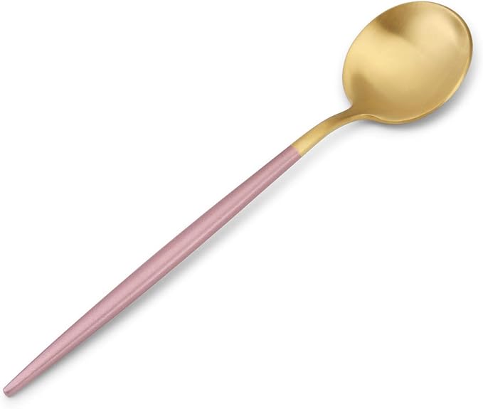 Matte Gold Silverware Set with pink handle Bysta 20-Piece Stainless Steel Flatware Set Kitchen Utensil Set Service for 4 Tableware Cutlery Set for Home and Restaurant Satin Finish Dishwasher Safe