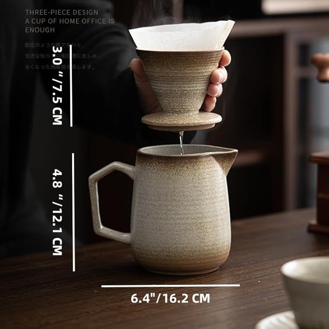 Pour Over Coffee MakerCeramic Coffee Maker With 100 pcs Paper Filter16oz/480ml Pour Over Coffee Dripper (Retro gold)