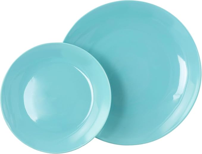 18 Piece Porcelain Dinnerware Set – Service for 6 Microwave &amp Dishwasher Safe Plates and Bowls – Elegant Multicolor Tableware in White Dark Blue Mint Green and Blue (Blue)