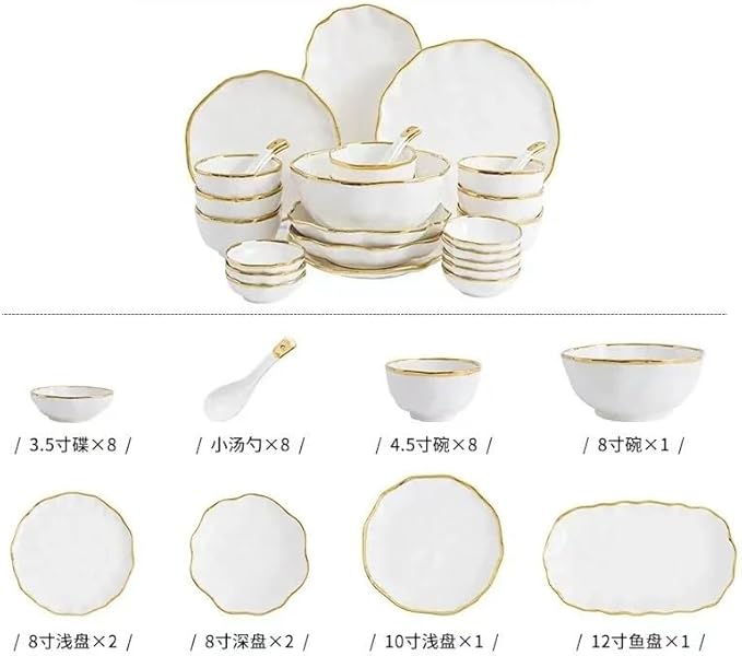 Ceramic Dinnerware Sets Bowl Plates Noodle Bowl Steak Plate Household Ceramic Tableware Combination(31pcs set)