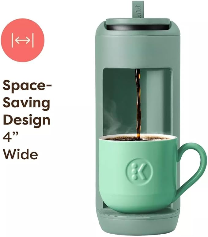 KeurigK K-Mini Mate Single-Serve KCup Pod Coffee Maker – Compact 4 Wide Brewer – 12oz Reservoir – Travel Mug Compatible – Modern Design – Electric – Ideal for Small Spaces (Glamping Green)