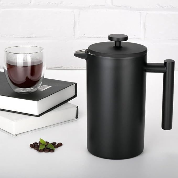 French Press Coffee Maker Double-Wall Insulated Stainless Steel 3 Level Filtration System French Press for Home and Office Black (Size : 0.75L)