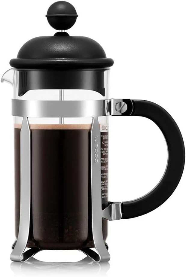 Bodum Caffettiera French Press Coffee Maker Black Plastic Lid and Stainless Steel Frame 3-Cup 12-Ounce