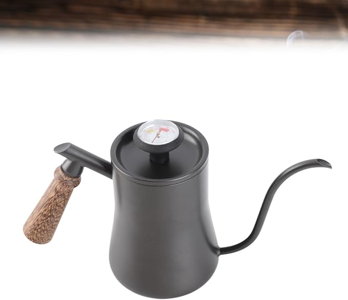 550ml Gooseneck Coffee Kettle Pour Over Coffee Maker with Thermometer Stainless Steel Leakproof Rustproof Kettle Ideal for Home Baristas &amp Enthusiasts (Black (thermometer model))