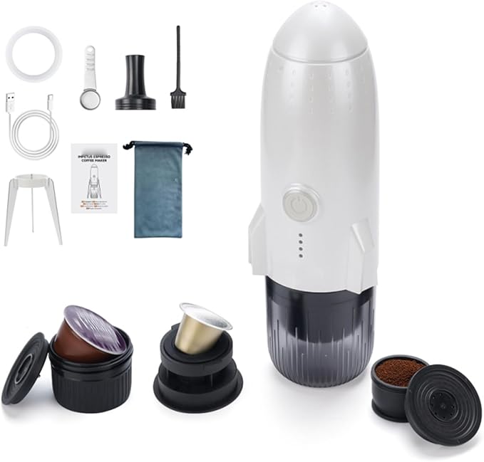 Portable Wireless Coffee Maker Compact 3-in-1 Coffee Machine 19 Bar Pressure for Travel Camping RV Office Black (White)