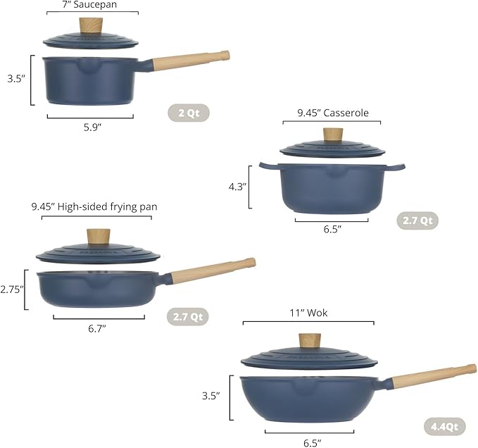 8Pcs Pots and Pans set Nonstick Cookware set Die-cast Aluminum cookware Kitchen Induction Pots and Pans cooking set Lid design PFOA-free Blue (blue 8Pcs)
