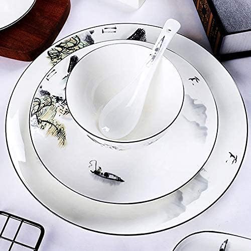 Bone China Dinnerware Set Ceramic N Plates Cups and Saucers Landscape Painting Style Dinnerware Set Chinese Style Dinner Set for Home Hotel