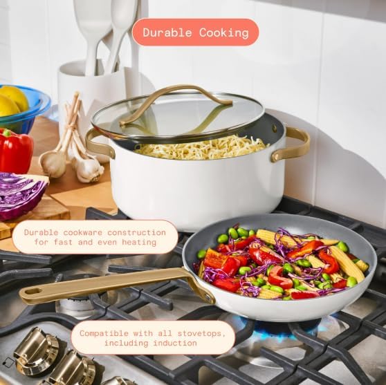 Beauti-ful 21-Piece Ceramic Nonstick Cookware Set with Pots and Pans Bakeware and Kitchen Tools (White Icing)