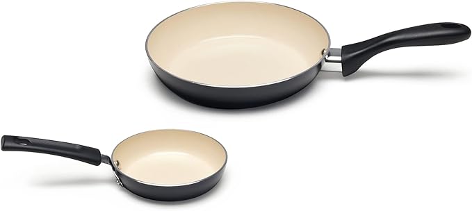 Amazon Basics 11-Piece Ceramic Non-Stick Pots and Pans Set Dishwasher &amp Oven Safe Easy Clean Glass Lids Black/Cream