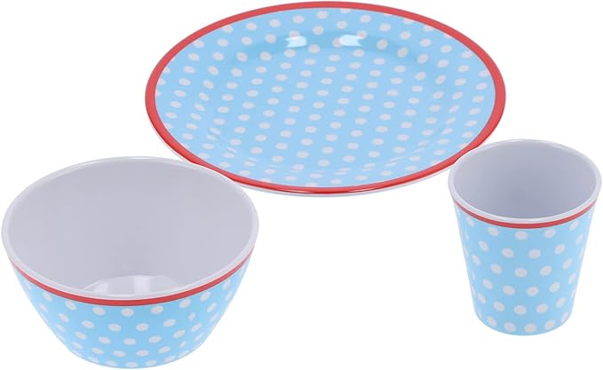 Alvinlite Dinnerware Set 12PCS Reusable Light Blue Dot Bowl Dish Set Tableware Set for Restaurant Kitchen