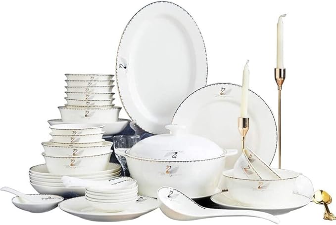 Porcelain Dinnerware Sets Plates and Bowls Sets 60-Pieces Luxury Dinnerware Sets - Dinner Plates and Bowls Sets Ceramic Dishes Set Service for 12