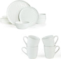 Famiware Mars Plates and Bowls Set for 4 4-Piece 14 oz Coffee Mug 16-Piece Stoneware Dinnerware Sets White