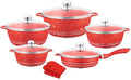 Cookware Set Non Stick 10 Piece Nonstick Aluminum Kitchenware with Glass Lids Marble Coated Pots and Pans for Frying and Cooking Essentials Red