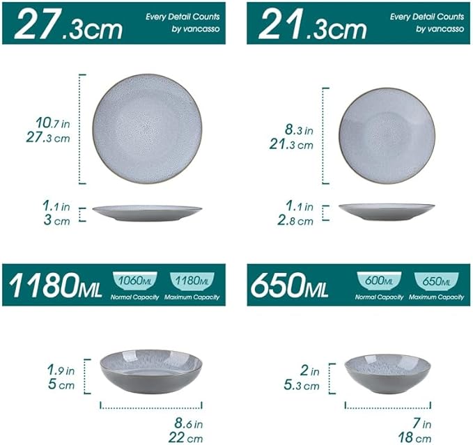 16 Piece Stoneware Tableware Set with Dinner/Dessert Plate/Soup Bowl/Mug Service for 4 Person