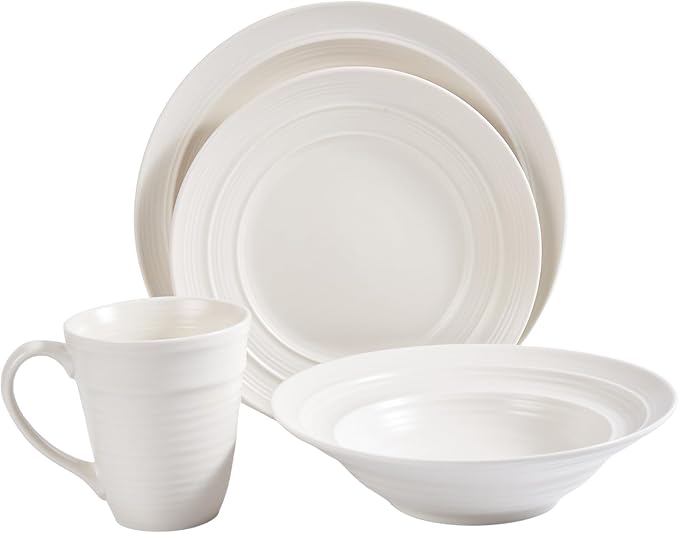 Modern Ceramic Dinnerware Set 4-Piece Mug Bowl and Dinner Plates (White)