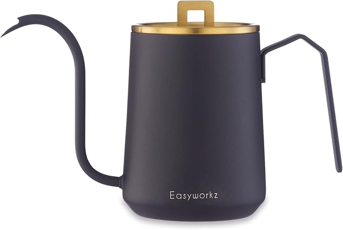 Easyworkz Gooseneck Pour Over Coffee Kettle 20 oz Stainless Steel Hand Drip Coffee Pot With Long Narrow Spout Brass Gold Black