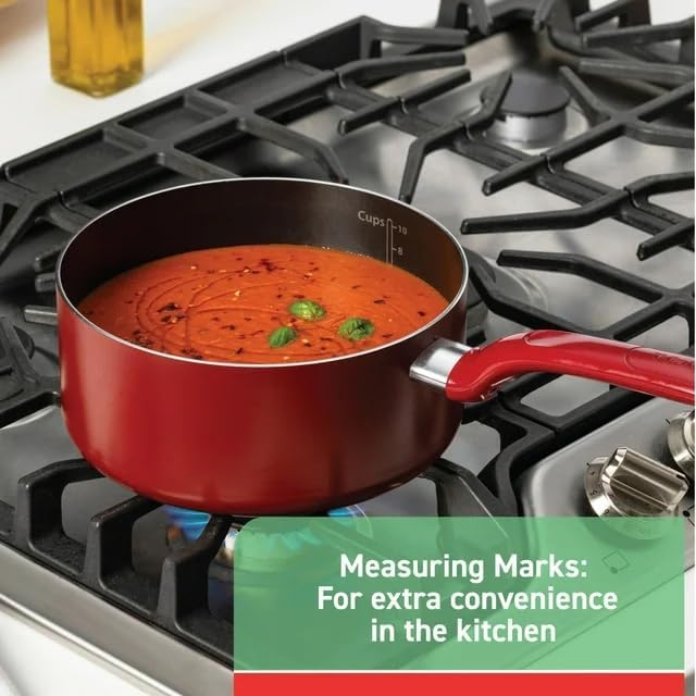Generic T-fall Easy Care 20 Piece ProGlide Nonstick Interior Pots and Pans Cookware Set with Thermo-Spot Technology &amp Measuring Marks (Red) B087SKDW
