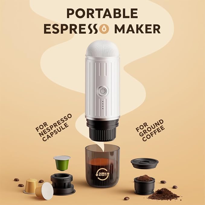 BENFUCHEN Portable Electric Espresso Machine Travel Coffee Maker for Camping On the Go Car Coffee Maker Self-Heating with USB-C With Ground Coffee &amp N Espresso Capsule for RV/Hiking/Office Whi