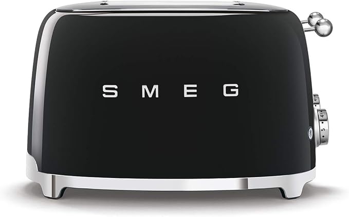 Smeg 50s Retro 4-Slot Toaster TSF03BLUS Bundle with Bamboo Tongs - Black