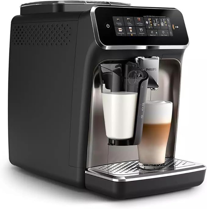 Philips 3300-Series Fully Automatic Espresso Machine - 6 Drinks Modern Colour Touch Screen LatteGo Milking System SilentBrew 100% Ceramic Grinder AquaClean Filter. Black Chrome (EP3347/90) (Renew