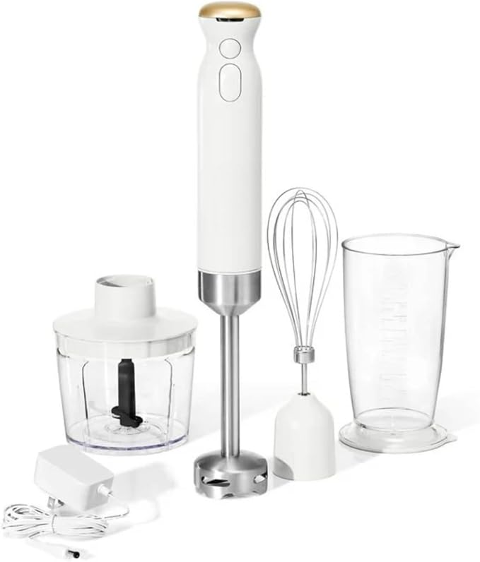 Cordless Hand Blender with 2-Cup Chopper Whisk &amp Large Measuring Cup Perfect for Cooking Smoothies Sauces Purees and Meal Prep (White Icing)