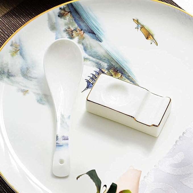 8pc Porcelain Bone China Dinnerware Set Ceramic Dinner Sets Clear Water and Cloud Sky Setting Dishes Set
