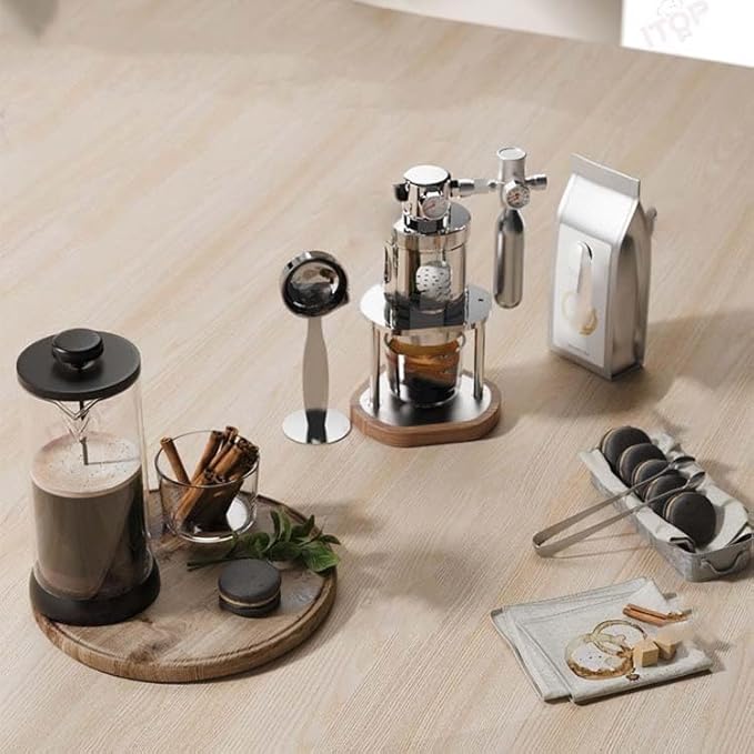 Coffee Maker Mini Pneumatic Coffee Machine 1-16 Bar with Pressure Gauge &amp Bottomless Portafilter Stainless Steel Manual Air Powered Espresso Maker for Travel Camping Office