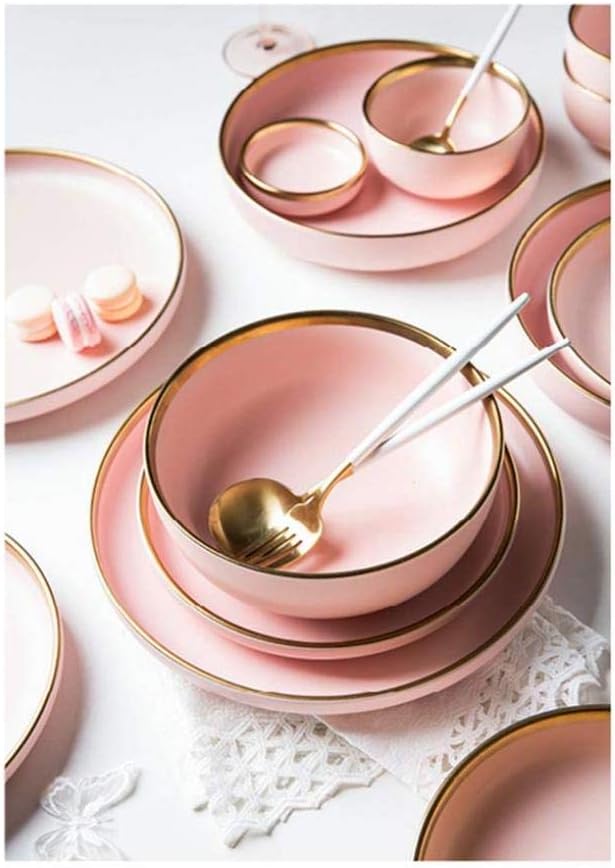 28 Pieces for 6 People Ceramic Pink Penh Dinner Set Matte Porcelain Tableware Housewarming Gift