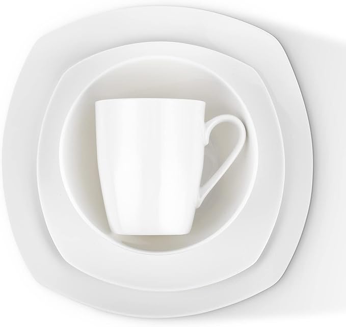 Stone Lain Bone China Soft Square 16 Piece Dinnerware Set White