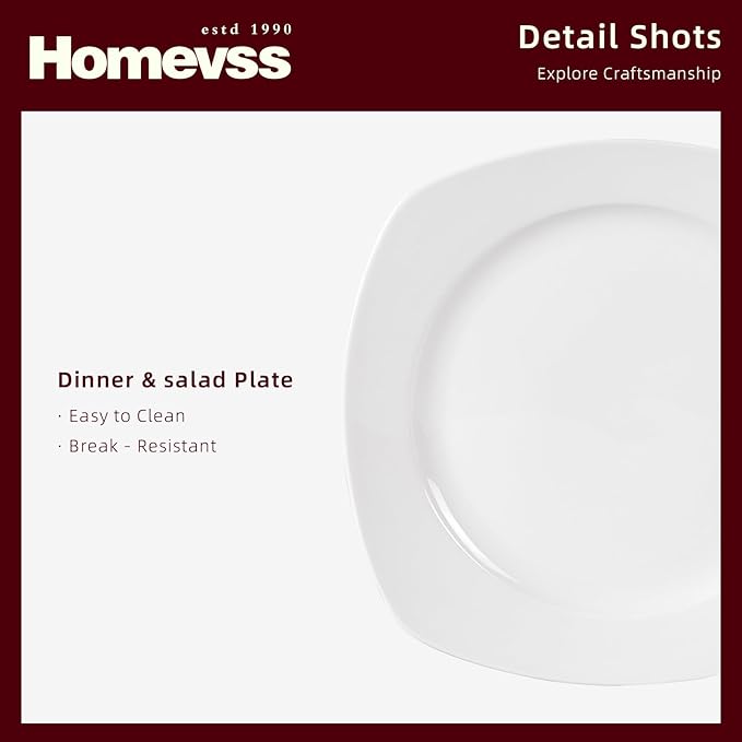 HomeVss New Bone China Embossed Dinnerware Set Coupe Square Shape 16pc Set