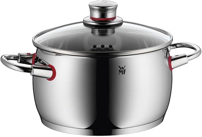 WMF cookware Set 4-Piece Quality One Vapor Hole Glass lid Cromargan Stainless Steel Brushed Suitable for All Stove Tops Including Induction Dishwasher-Safe
